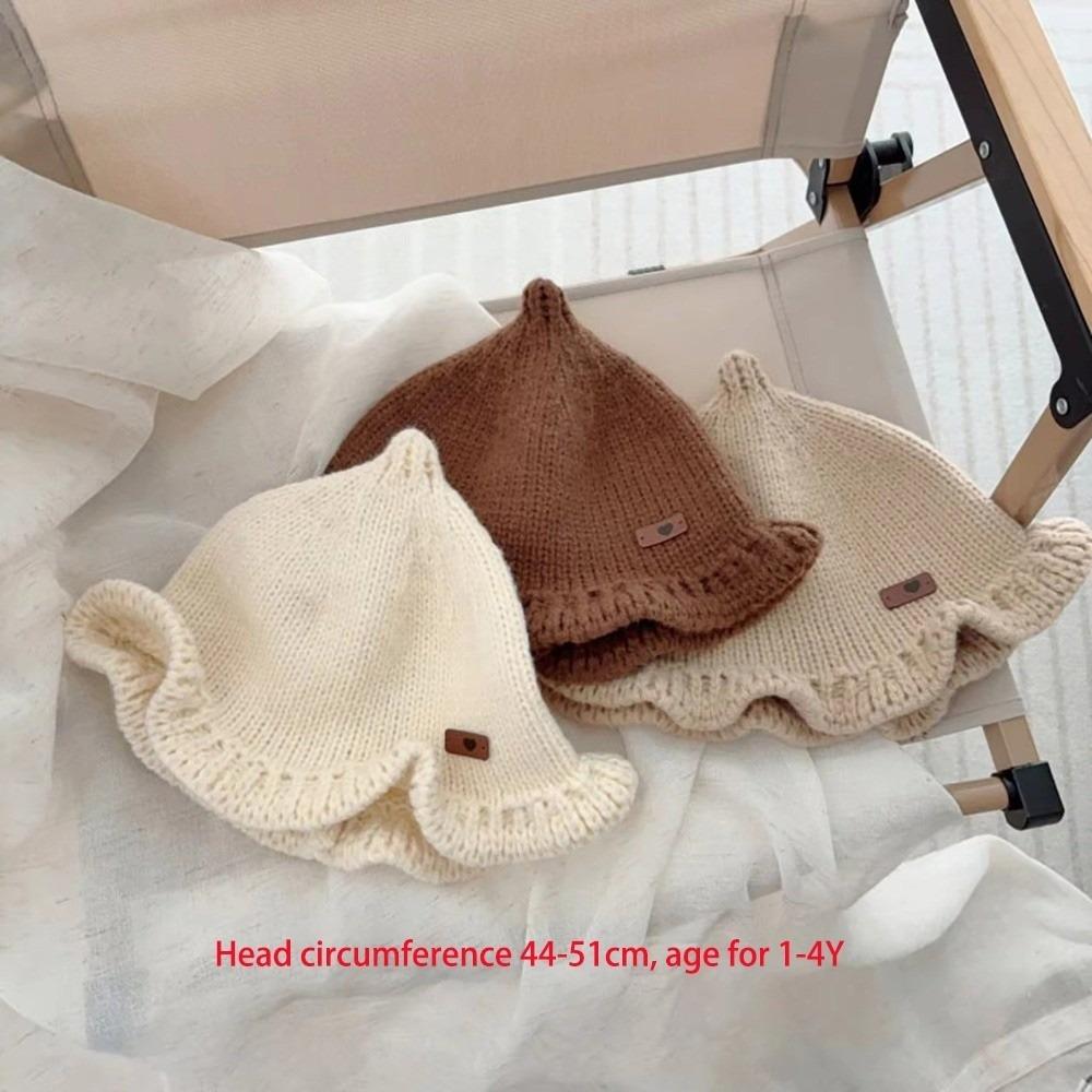 Pullover Style Knitted Bucket Hat Thick Warm Toddler Cone Hat Soft Wavy Brim Beanie Fall Season