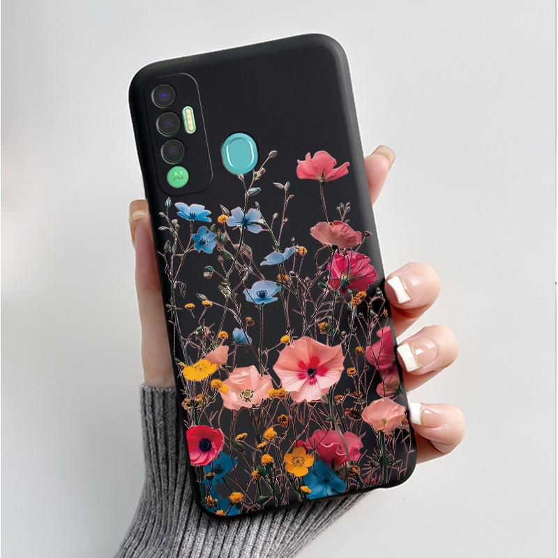 Печатный чехол для телефона Tecno Spark 7P Fundas Мягкий силикон Черный корпус Чехол Милый Цветок Мультяшный Корпус Capa Coque