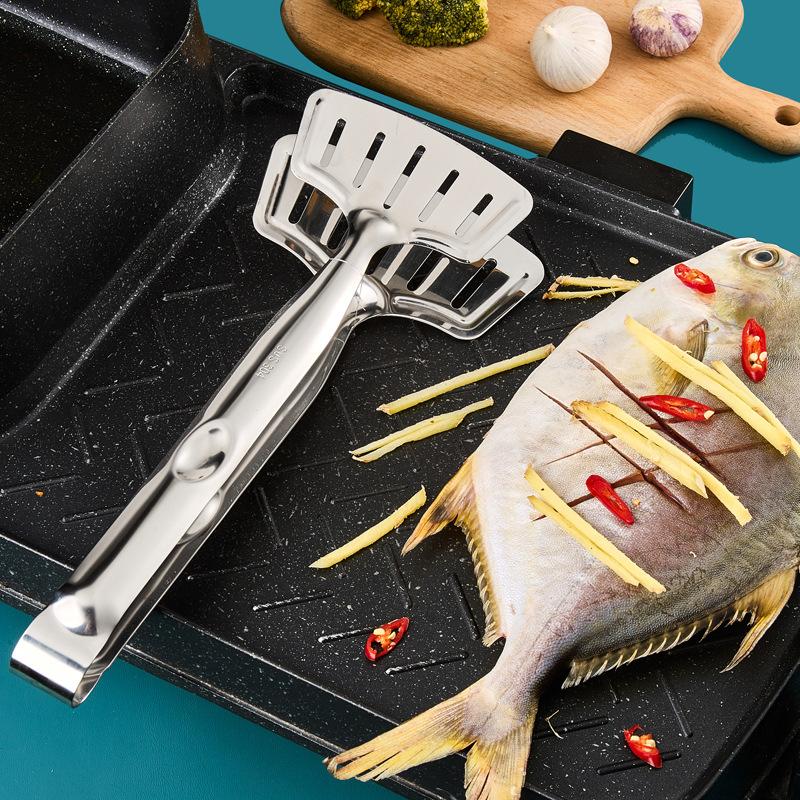 Barbecue Cooking Tongs Stainless Steel Fried Fish Flipping Spatula Tongs Clip For Fish Beef Steak Bread BBQ Grilling Tools
