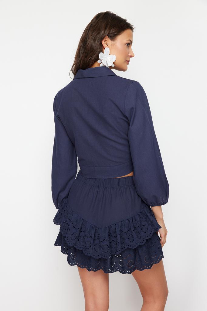 Women's Fashion New Blouse Pink Crop Woven Tie Up Blouse