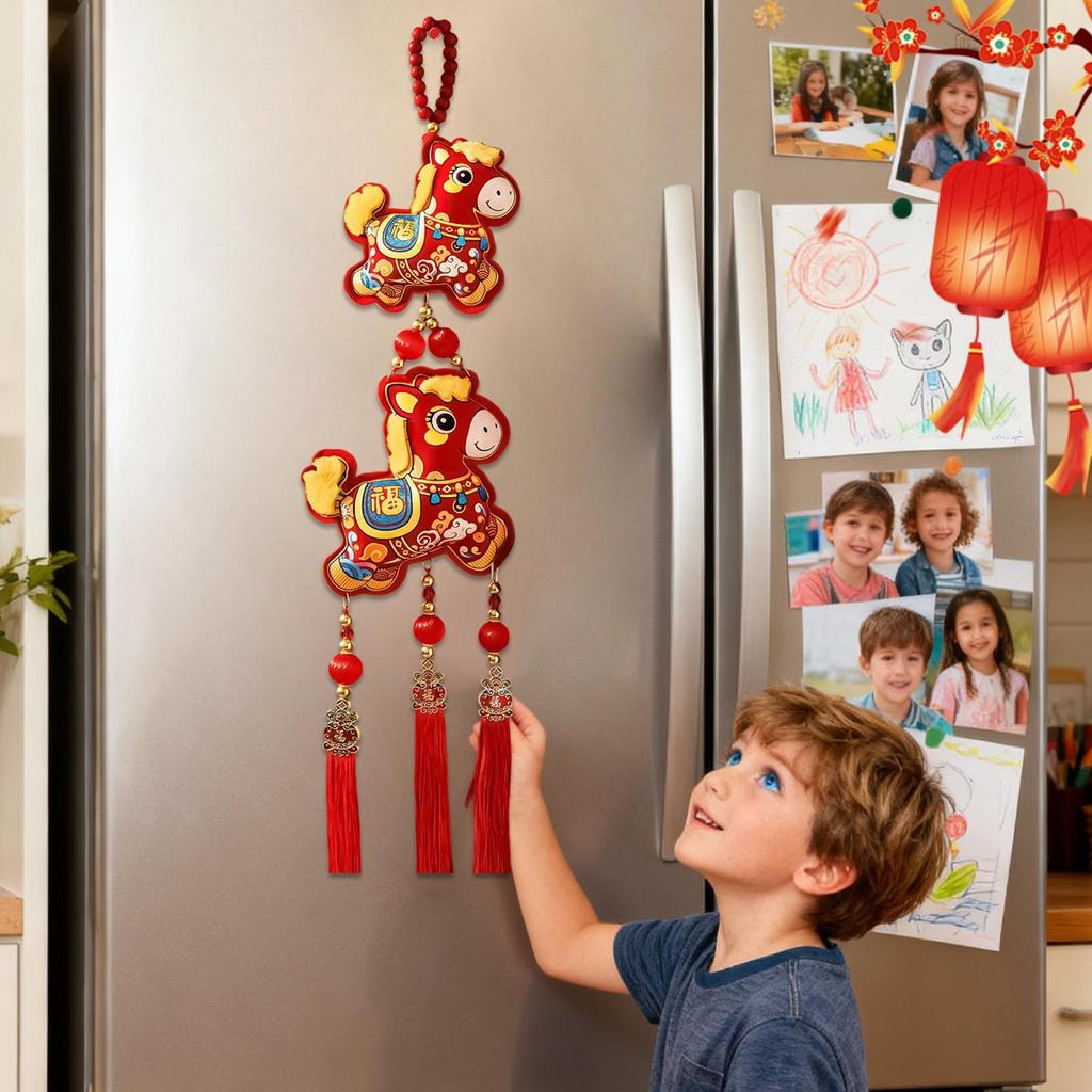 Horse Decorations Good Fortune Ornament with Bell Pendant Embroidery 2026 Chinese New Year Door Decorations for Wealth Success
