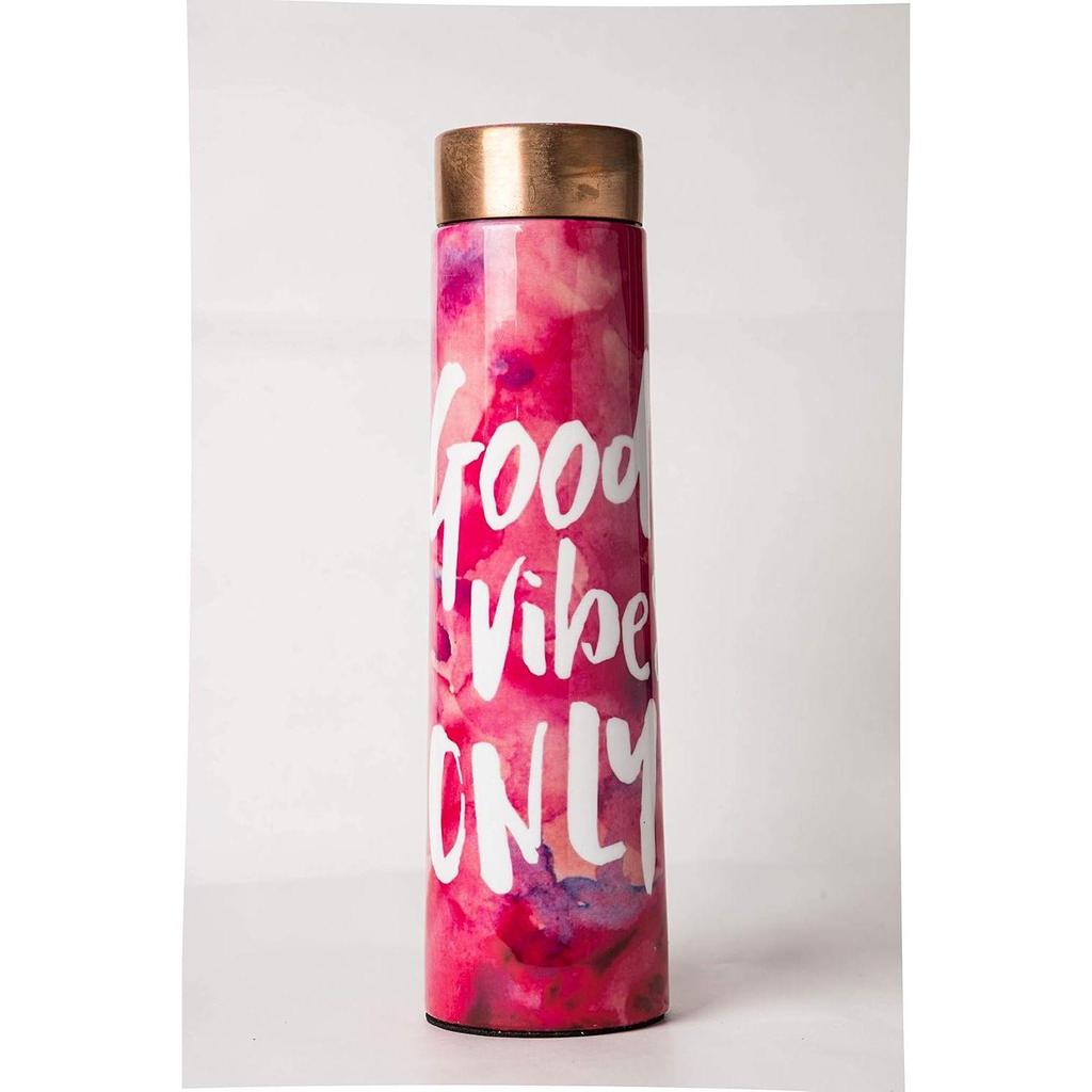 Good Vibes Only Multicolour Designer Printed 100% Pure Copper Bottle 1 Litre | Beautiful Bottle