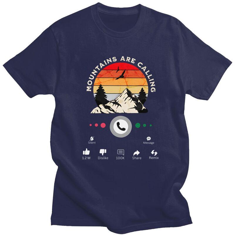 Male Mountains Are Calling T Shirt Short Sleeve Cotton Tshirts Birthday Gift Leisure Camping Adventure Tees Loose Fit Clothing