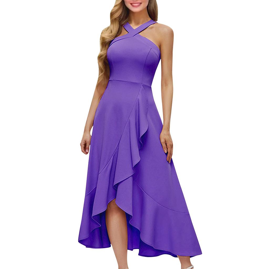 Ladies Elegant Sleeveless Sexy Fashion Evening Dress Prom Ruffle Dress