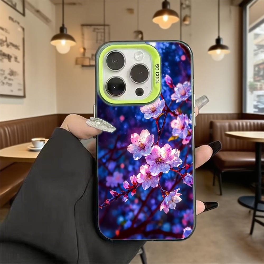 Ударопрочный чехол для iPhone 16 15 14 13 12 11 Pro Max/Mini с рисунком ночной сакуры, противоударный, с защитой от царапин, премиальная жесткая крышка