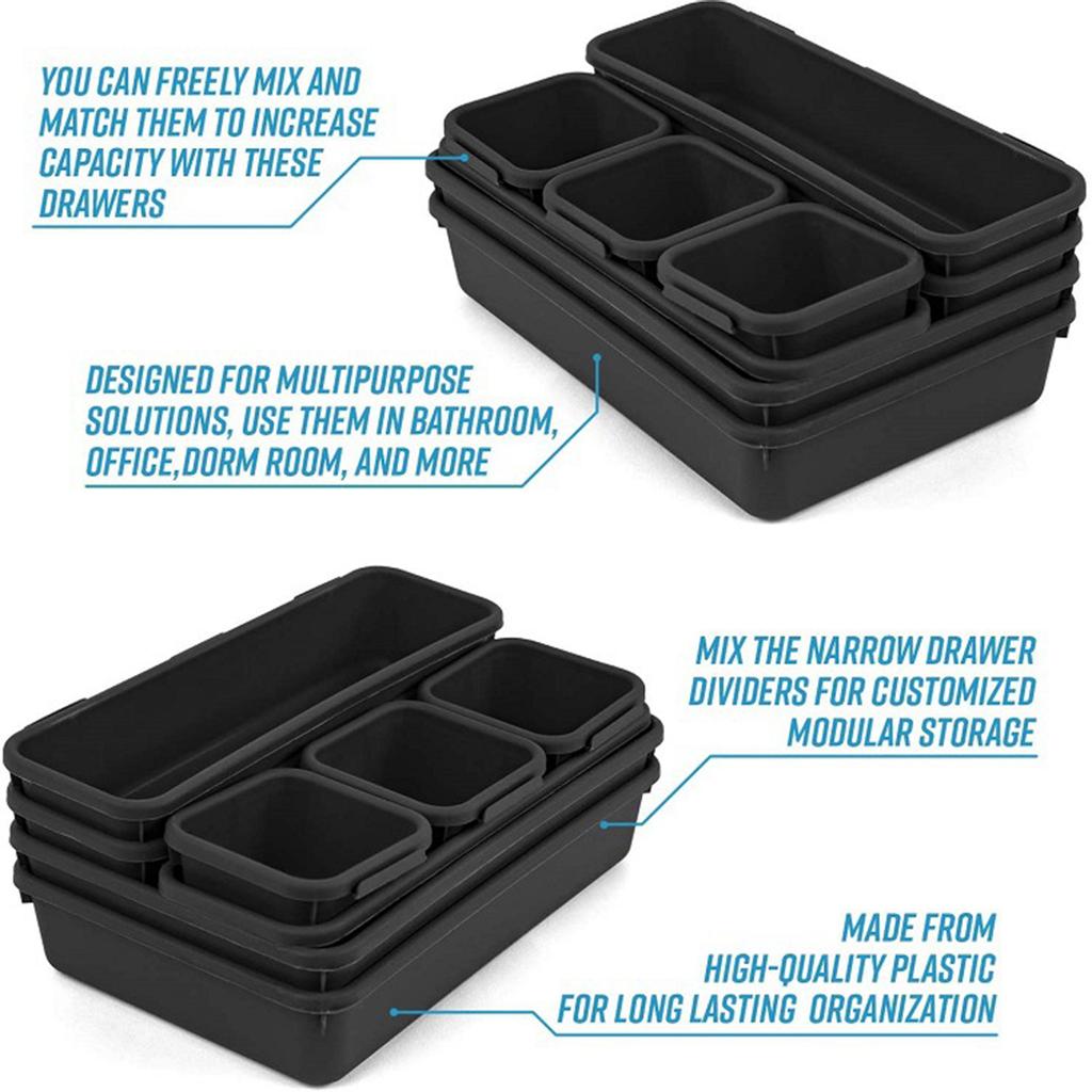 8Pcs Multifunctional Desk Drawer Bins Storage Organizer Trays Cosmetic Dividers