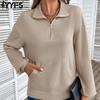 Women's Fashion Casual Fall Winter Solid Color Print Long Sleeve POLO-Neck Pullovers & Long Sleeves
