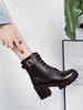 Autumn New Single Boot Lace Up Black Round Toe Thick Heel High-heeled Belt Buckle Women's Short Boots Trend