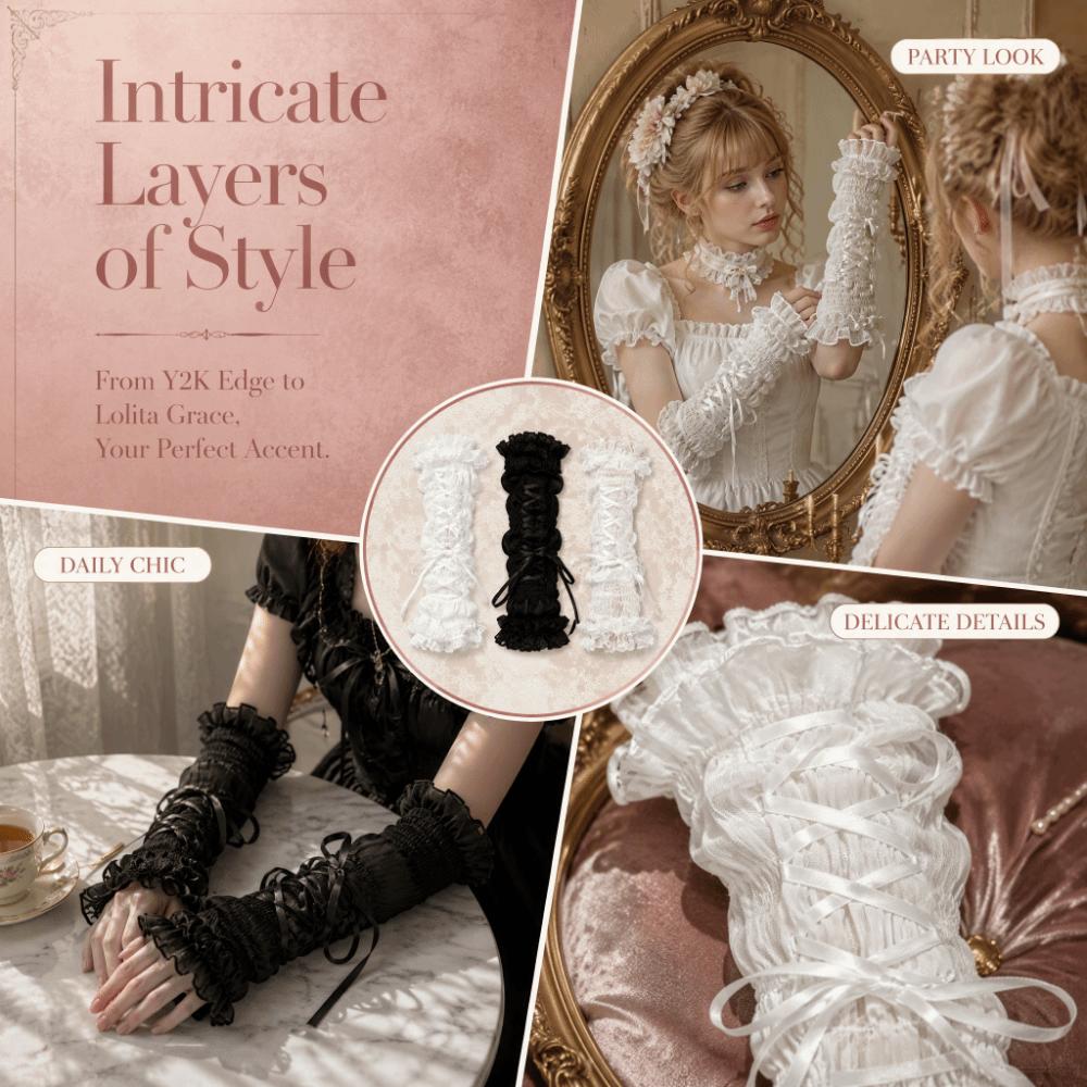 Ruffled Lace Women's Arm Warmers Yarn Knitted Wrist Cuffs Lace Arm Sleeves Anime Costume