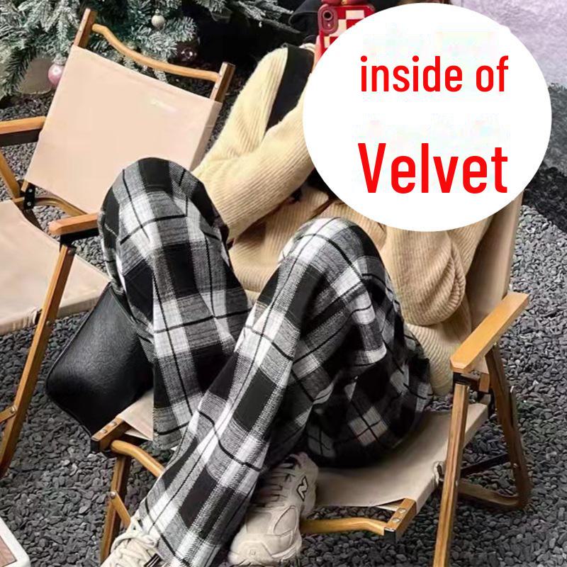 Женская теплая флисовая пижама прямого покроя: Осенне-зимние повседневные брюки для прогулок и ношения на открытом воздухе