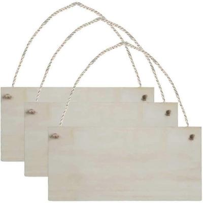 3pcs Unfinished Wood Sign Blank Rectangle Hanging Wooden Plaque Diy Craft Project Wood Sign With Rope Door Wall Art Decorative, 3.94x7.87 Inch