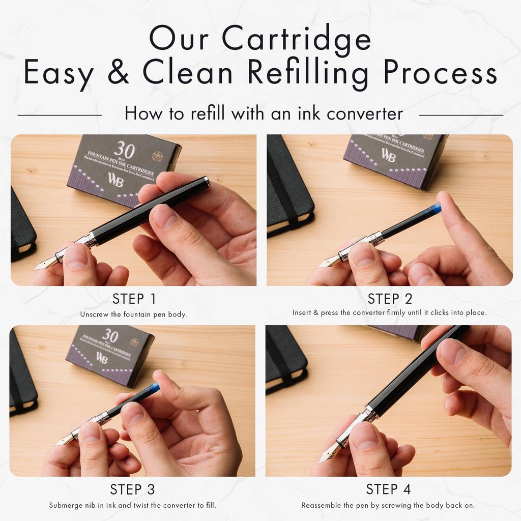 Чернила для перьевой ручки Wordsworth Black, набор из 30 цветных чернильных картриджей, международные стандартные размеры, длина APPR, диаметр основания APPR, одноразовые