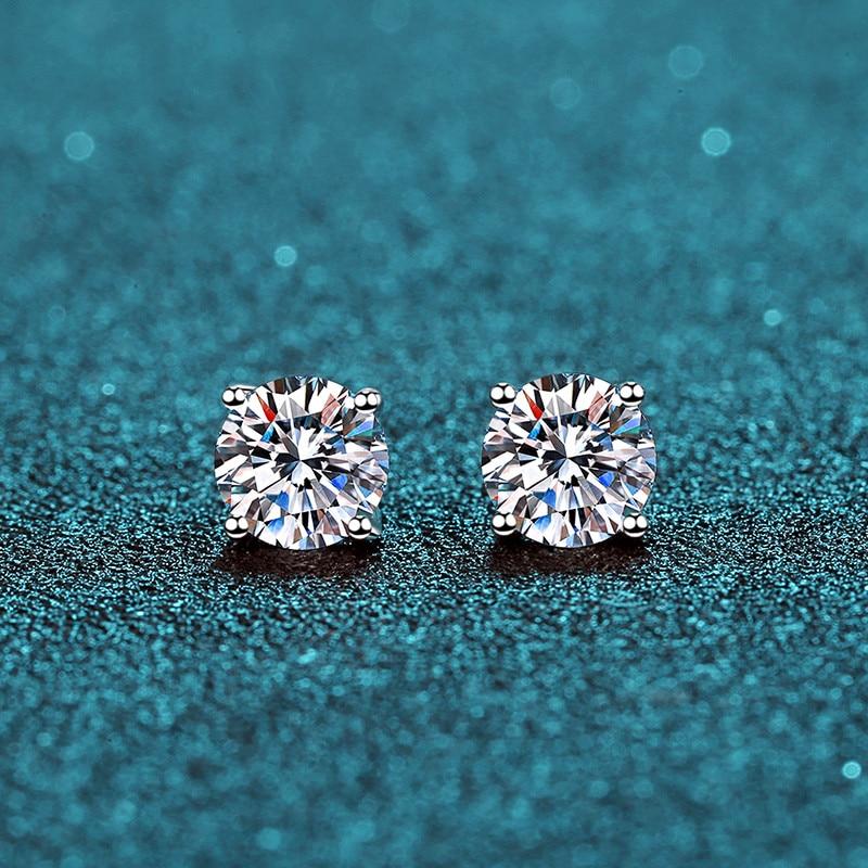 S925 Classic 4 Prongs 0.5/1/1.5ct F Color Moissanite VVS Fine Jewelry Diamond Stud Earring With Certificate for Women