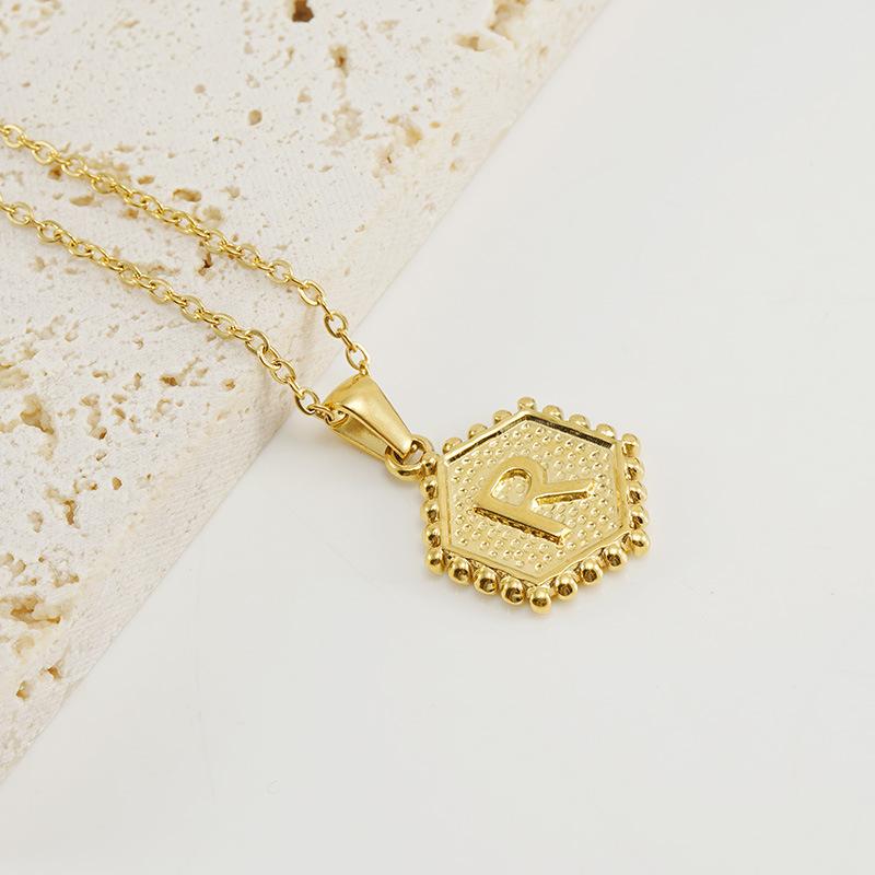New Fashion Titanium Steel Hexagonal Letter Pendant Stainless Steel 26 English Letter Necklace Female
