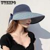 Color Matching Hollowed-out Bow Sun Hats Versatile Summer Women Elegant Retro Foldable Straw Hats with Wide Brim