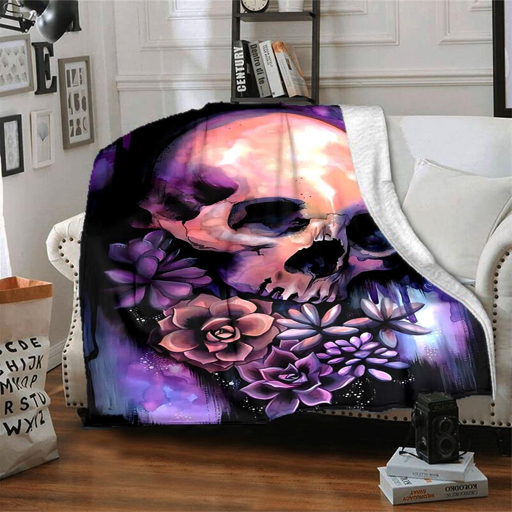 1PC Skull Flowers Print Blanket, Soft Throw Blanket - Warm & Cozy for Couch, Bed, Office, and Travel yy250912173