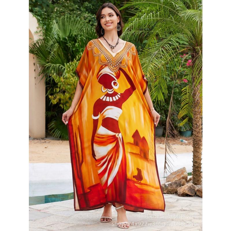 Плюс Размер Женщин Новый Принт Пляжный Свободный Праздничный Платье Бикини Накидка