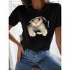 Cute Cat Print Crew Neck T-Shirt Casual Short Sleeve T-Shirt For Summer Women's Clothing