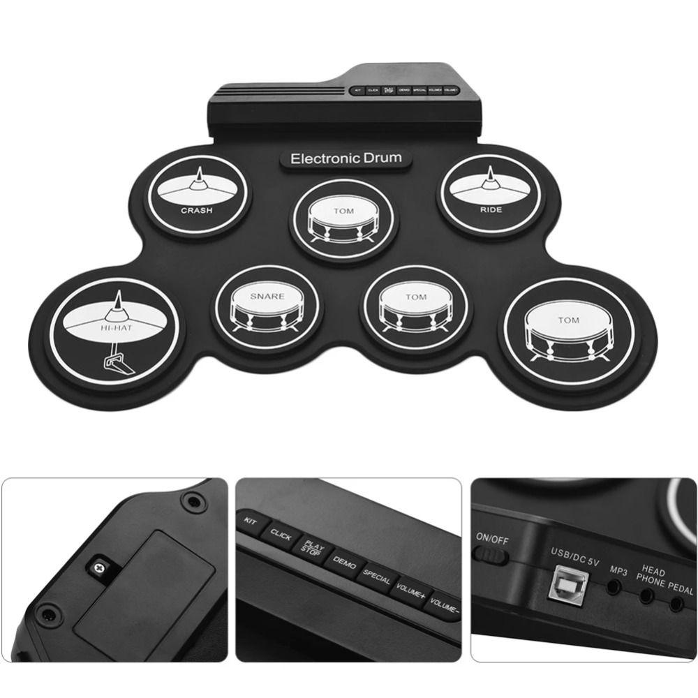1 Box USB Portable Electronic Drum 7-Pads Folding Music Drums for Beginner Boys Girls
