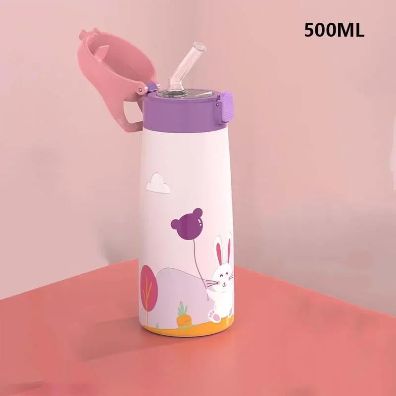 Kids Stainless Steel Straw Thermos Mug with Case Cartoon Leak-Proof Vacuum Flask Children Thermal Water Bottle Thermocup