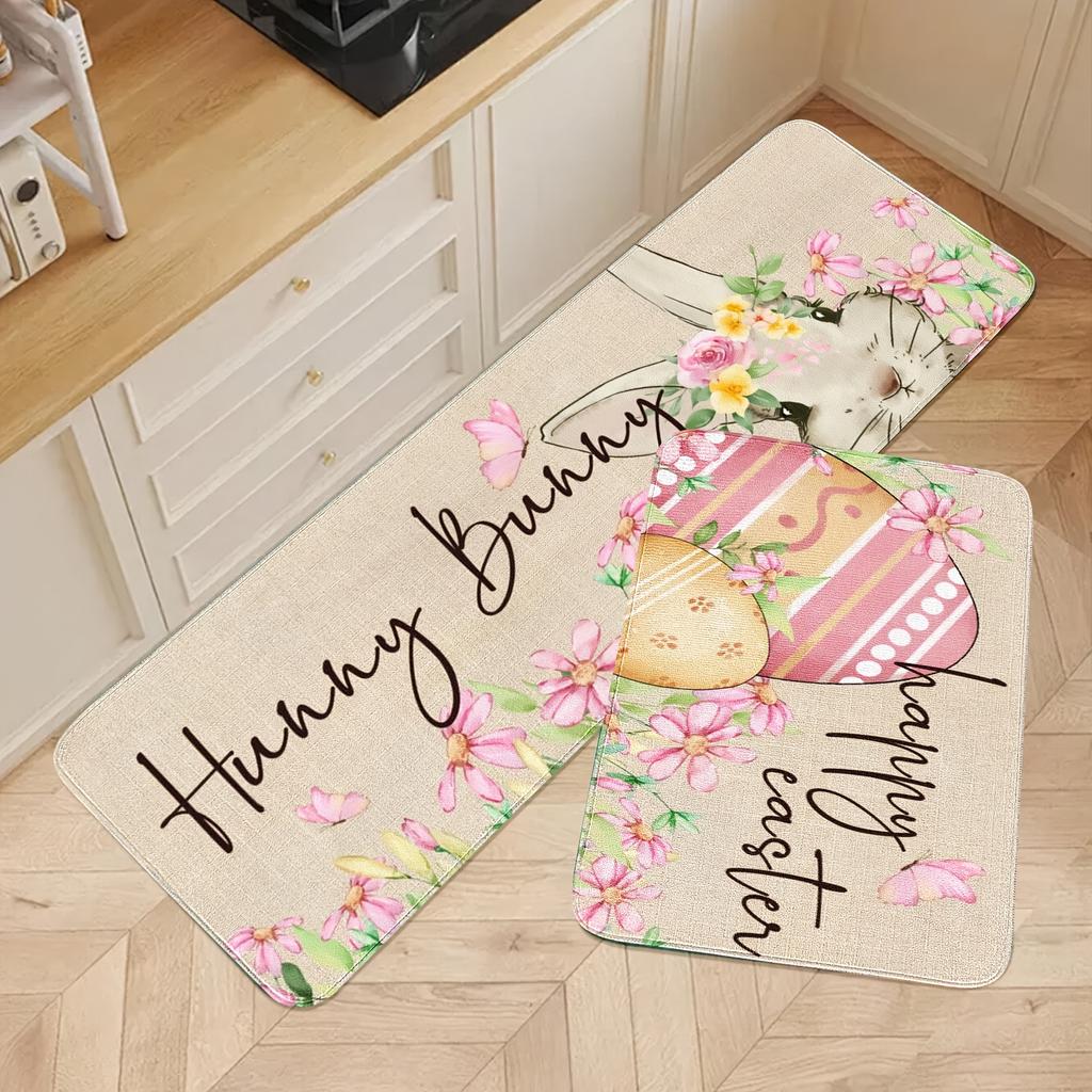 1Pcs Anti Fatigue Kitchen Rugs,  Egg and Rabbit Print Waterproof Non-Slip Thick Cushioned Kitchen Mat Heavy Duty Comfort Standing Mat for Kitchen