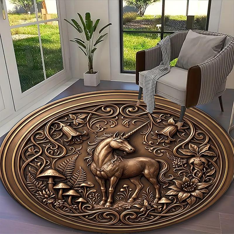 [Autumnal Forest Unicorn Printed Carpet] Non-slip Office Rug, Cozy Round Carprt for Living Room Use, Soft Home Sofa Chair Mat