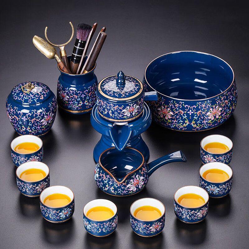 Blue and White Porcelain Kung Fu Tea Set with Automatic Teapot