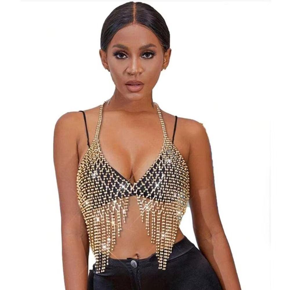 Блестящая цепочка-кисточка для бюстгальтера для кроп-топа, роскошная сетчатая цепочка для тела, ювелирное изделие, хрустальное нижнее белье, женская