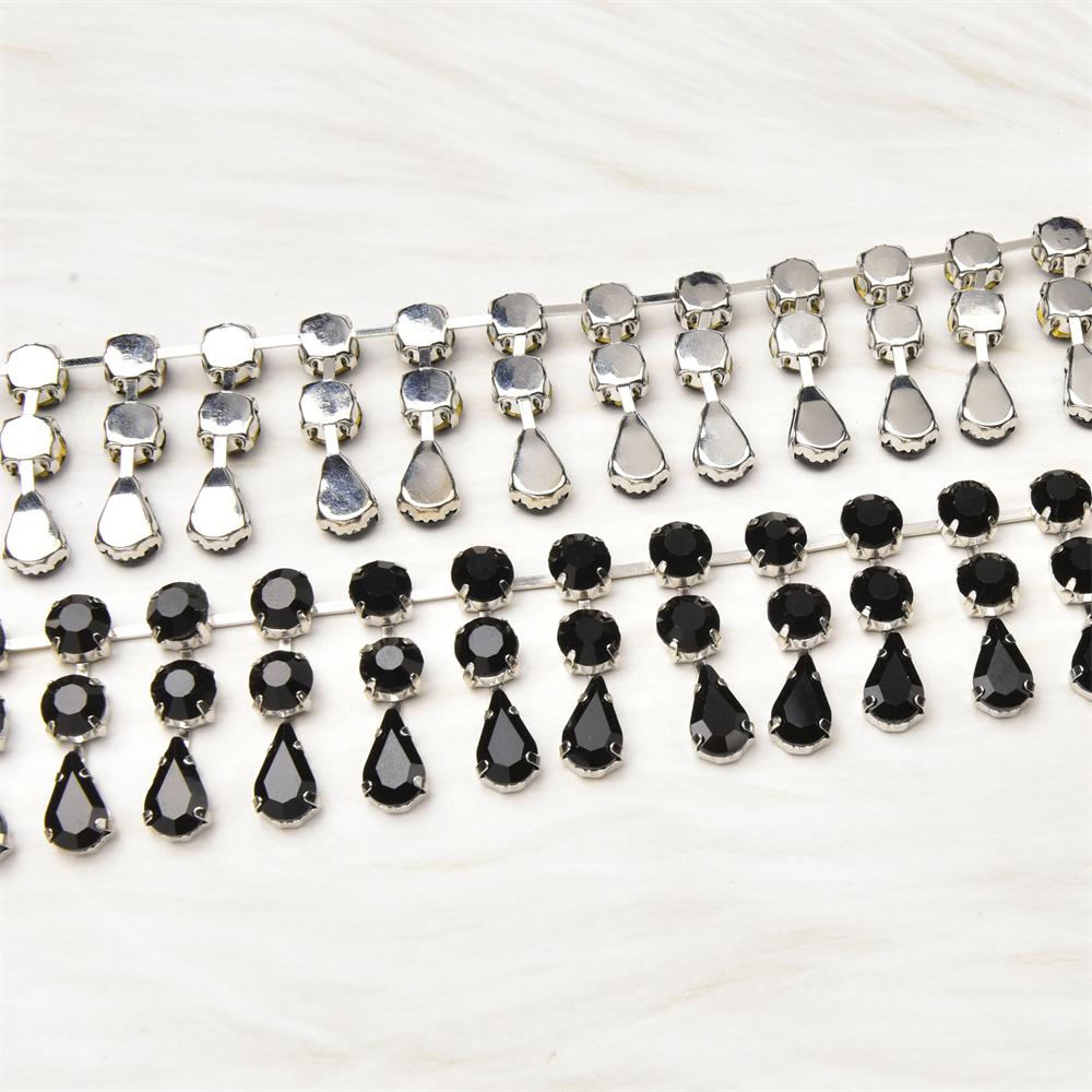 1Meter Beautiful Rhinestones Tassel Chain Round Water Drop Diamond DIY Necklace Costume Crystal Trim Wedding Dress Decoration