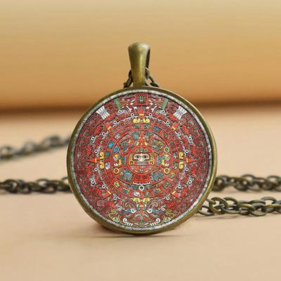 Календарь майя, стеклянный кулон с кабошоном, ожерелье, женское ожерелье, ювелирные изделия