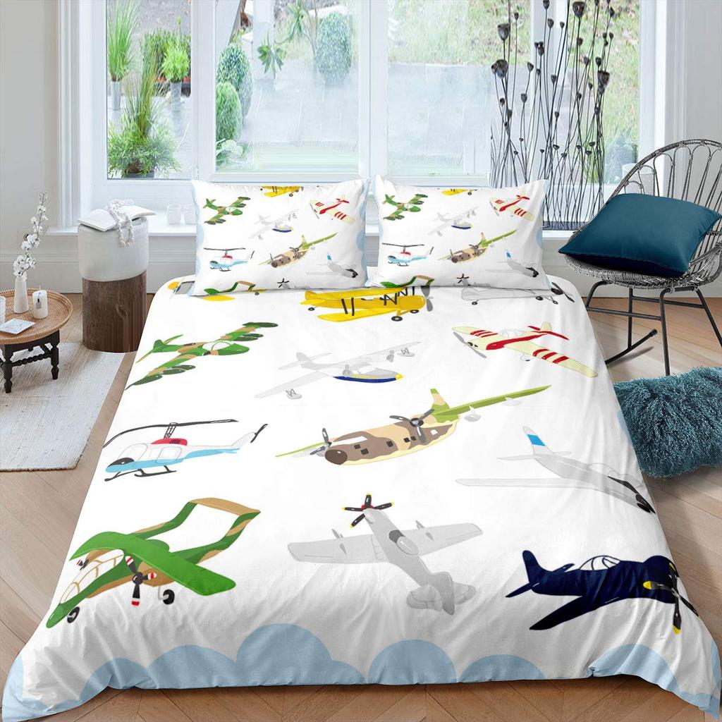 Пододеяльник с изображением мультяшного самолета для мальчиков и детей, радуга, облака, звездное небо, комплект постельного белья для малышей, самолеты, милый белый полиэстер, пододеяльник