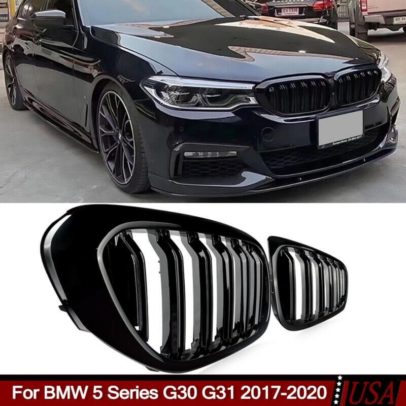 Передний бампер автомобиля Гоночная решетка для BMW 5 серии G30 G31 520i 530i 540i M5 2017- Двойная решетка радиатора 'ноздри' Глянцевая черная решетка