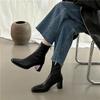 Fashion High Heel Women Ankle Boots Spring Autumn New Soft Leather Thick Heels Temperament Short Boots Soild Color Chelsea Botines Mujer