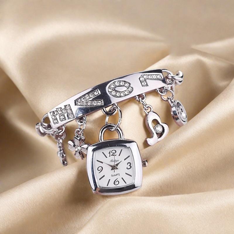 Модные женские часы-браслет с бриллиантовой подвеской для часов для девочек, повседневные универсальные декоративные кварцевые часы для женщин