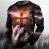Fashion Casual Men's Long Sleeve T-Shirt 3d Printed Retro Jesus Christ Street Personality Loose O Collar Harajuku Oversized Top