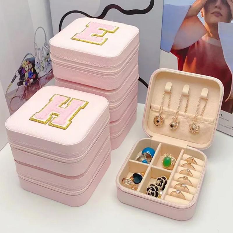 1PC Personalized Portable Jewelry Box for Women Girls Jewelry Case Small Jewelry Storage Pink Initial Letter