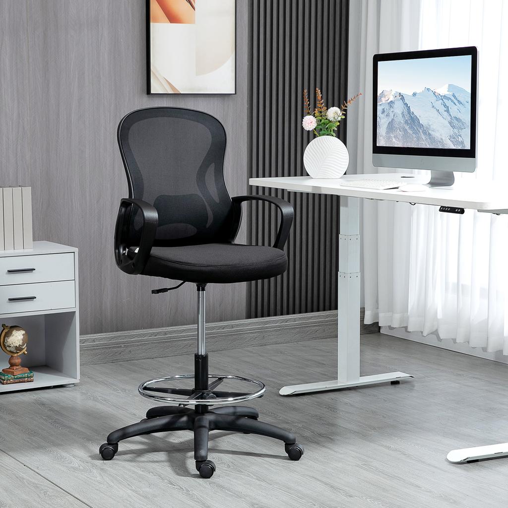 High Seat Office Chair, Mesh Office Chair, Height Adjustable, Swivel with Footrest, Black