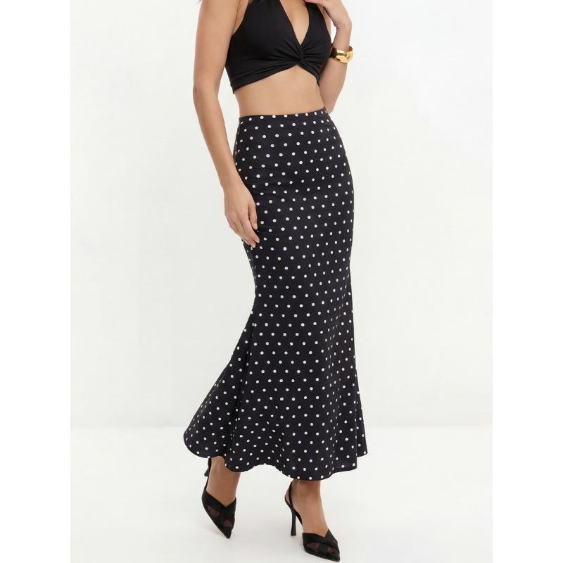 Женская макси-юбка-русалка в горошек с высокой талией, облегающая, элегантная, длинная