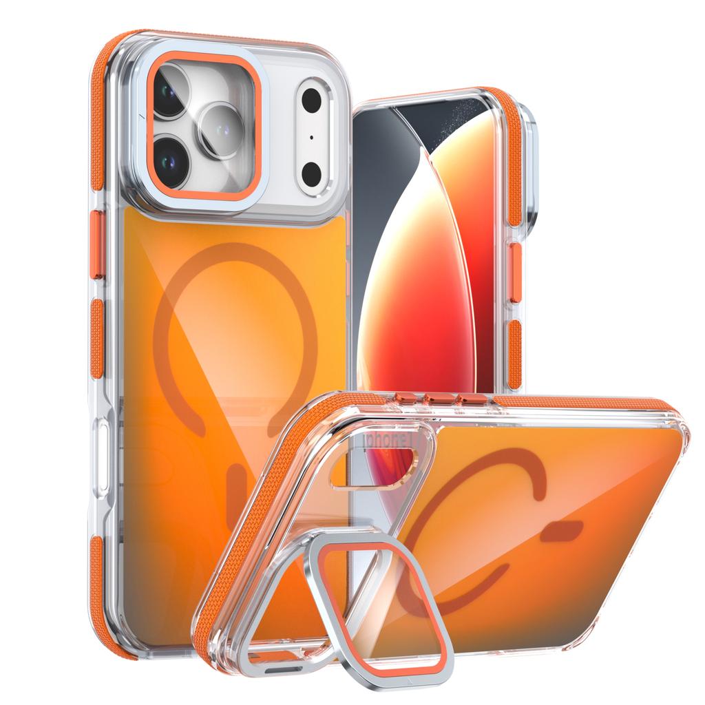 For iPhone 17 Pro Magnetic Case TPU Acrylic Phone Back Cover with Lens Film and Kickstand