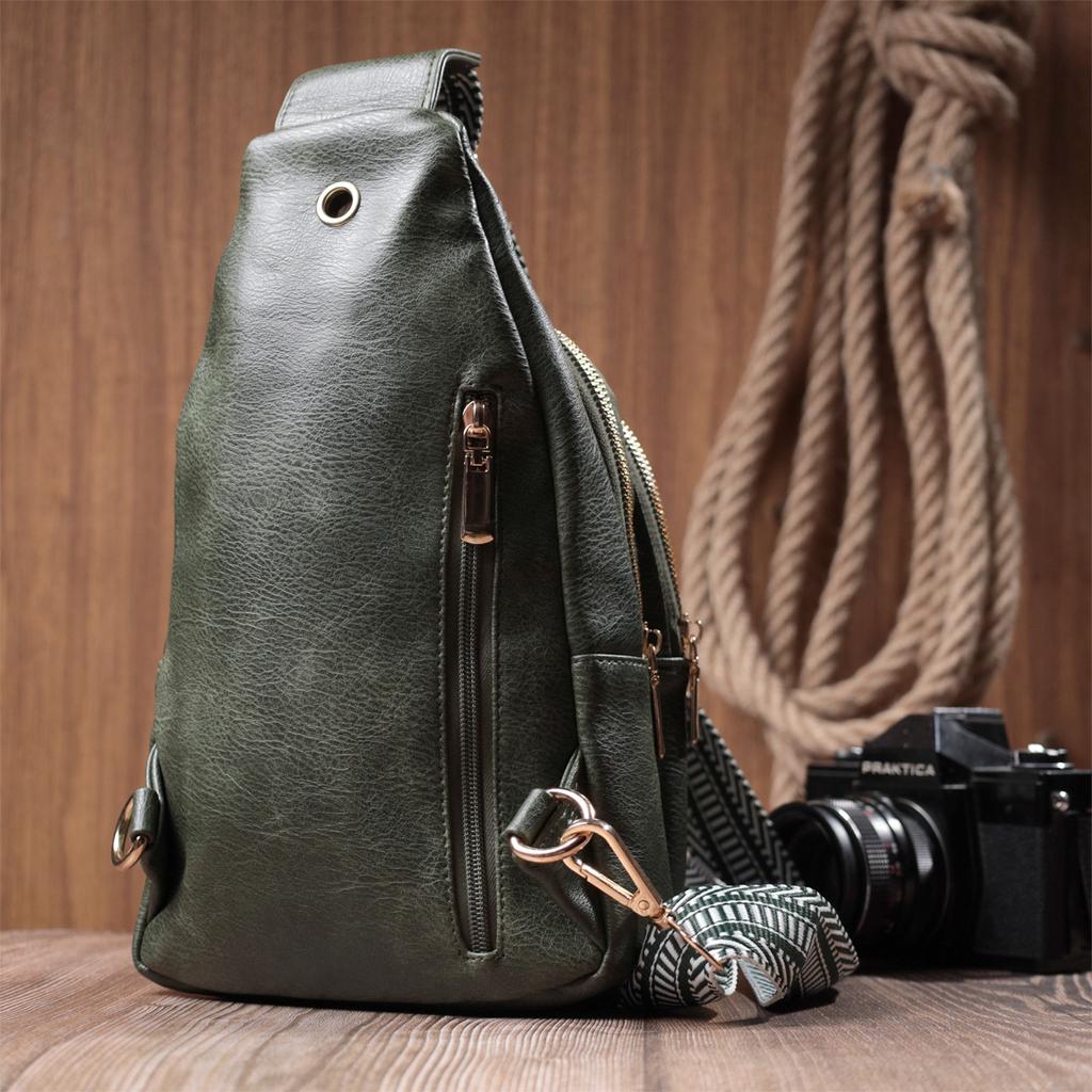 Удобная женская сумка с одной лямкой через плечо из экокожи VINTAGE Bag 22756 Зеленый