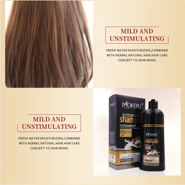MOKERU 500 мл натуральный органический кокосовый черный коричневый шампунь-краска для волос, 100% покрытие седых волос, перманентный цвет волос, шампунь-краска для женщин