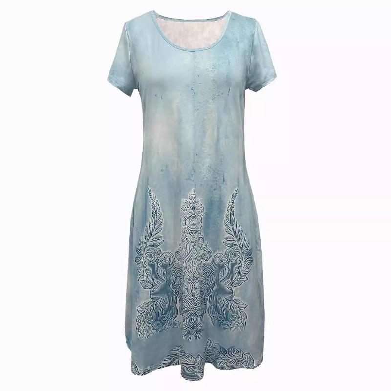 Летнее повседневное платье с круглым вырезом и короткими рукавами, повседневные платья с принтом