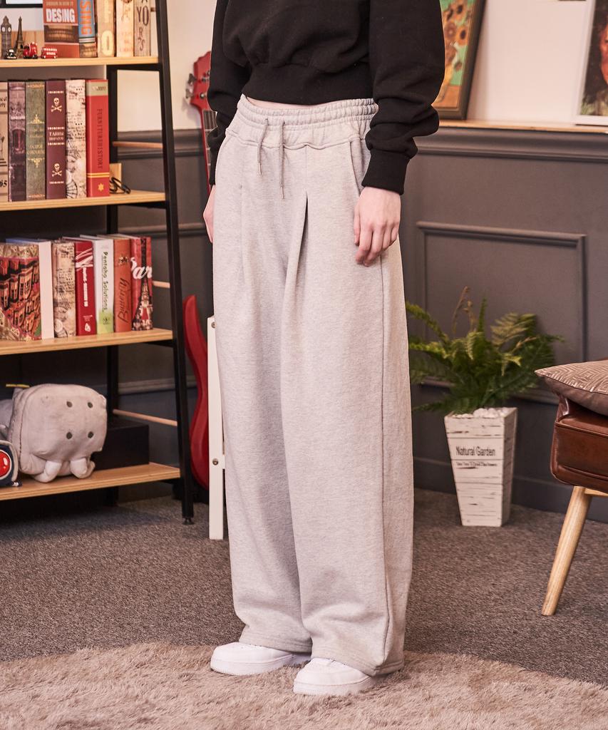 AWESOME STUDIO Pintuck Wide Sweatpants Gray