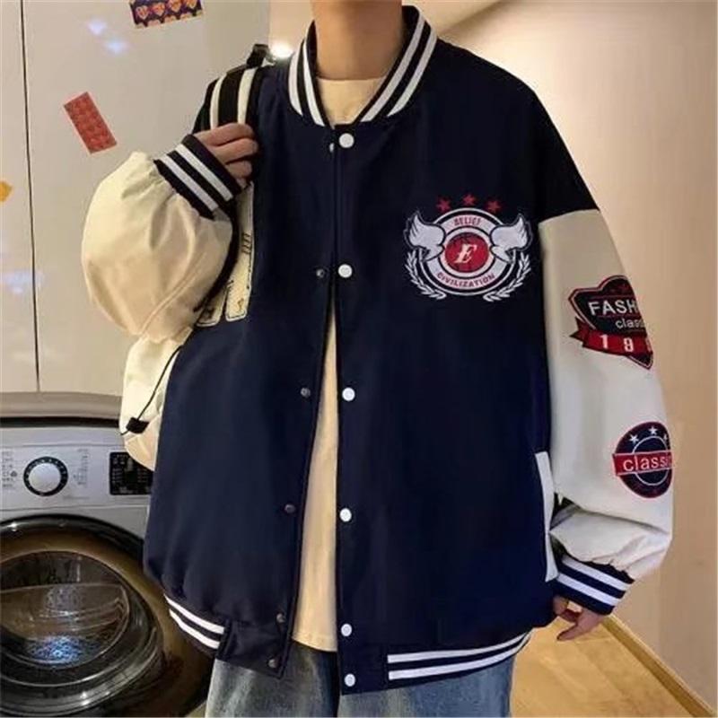 Бейсбольная куртка с нашивкой-буквой, повседневная, свободная, varsity