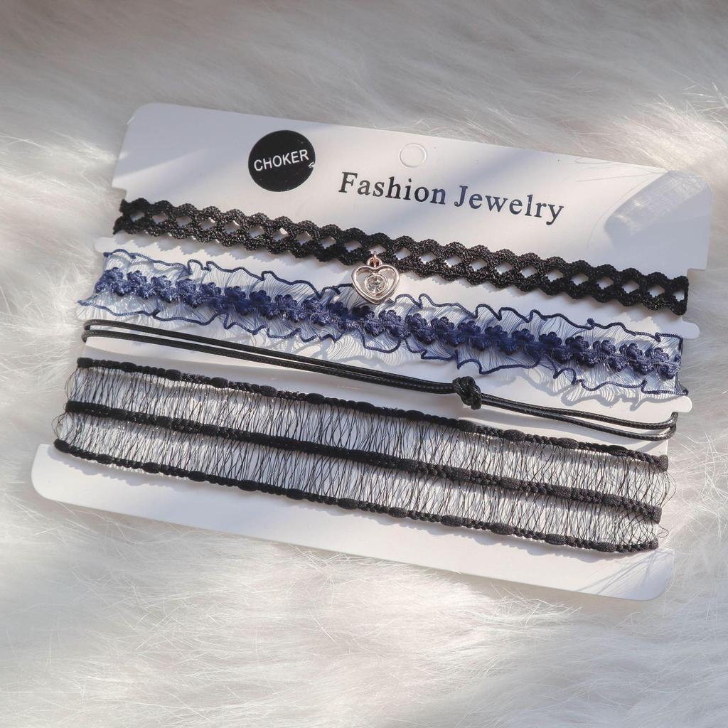 Европейский и американский стиль Сексуальный кружевной чокер и набор ожерелий-цепочек для ключиц (4 шт)
