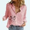 Women Fashion Flower Print Buttoned Shirt Ladies Casual Long Sleeve Linen Top Spring&summer Thin Blouse