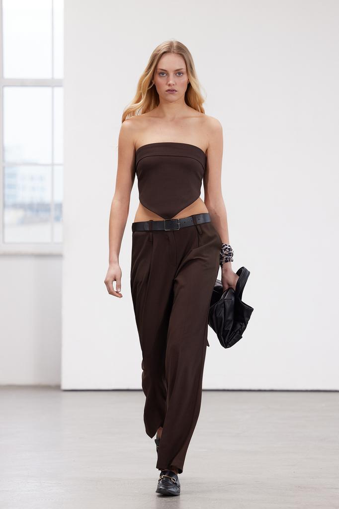 Women's Trousers Fashion New Season Limited Edition Brown Belted Woven Trousers