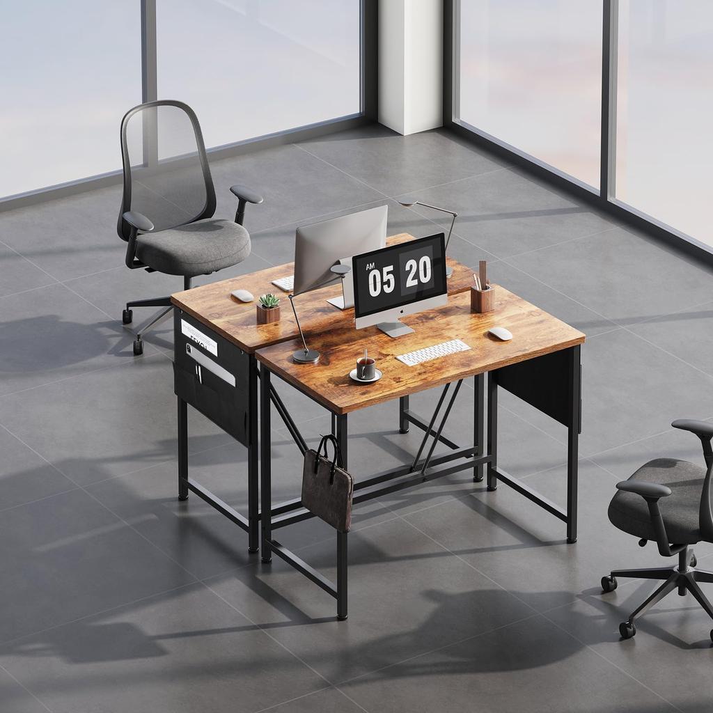 YeTom Computer PC Ширина 100 x Глубина Рабочий стол с местом для хранения Рабочий стол с кронштейном для монитора Простой в винтажном стиле, 48 см, Простой, Сумка, Крючок, Офис,