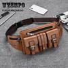 Leather Waist Bag Men's Multi-function Mobile Phone Bag Large Capacity Men's Chest Bag Outdoor Multi-layer Messenger Bag