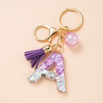 Yousheng Initial Letter Charm Keychain с кисточкой, блестящие блестки в форме сердца, брелок с буквой, брелок из смолы, кружка, аксессуар